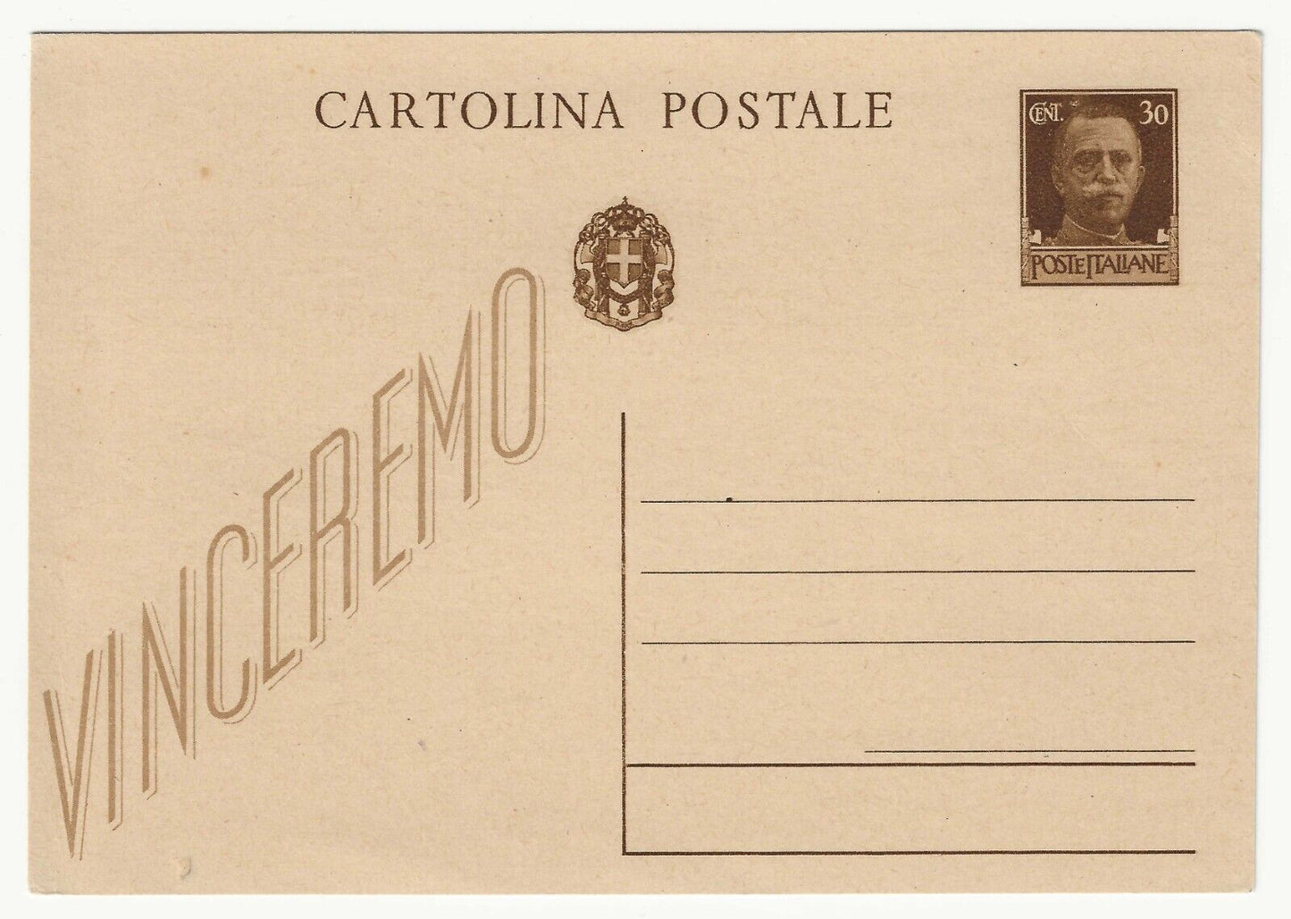 1942 Regno d'Italia - Cartolina Postale 30 cent. bruno serie Vinceremo nuova