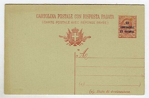 1919 Occupazioni (Trentino) Cartolina Postale 10 + 10 c. di corona nuova