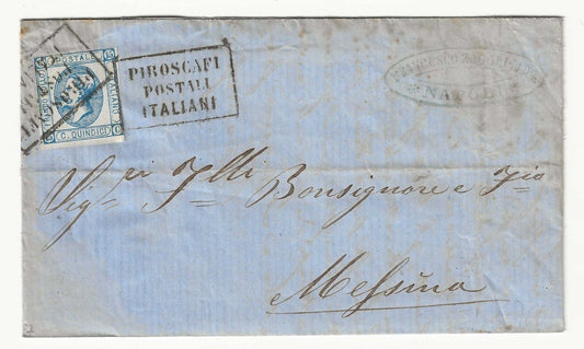 Regno - 15 cent. 1863 (I tipo) su piego con annullo Piroscafo Postale Italiano