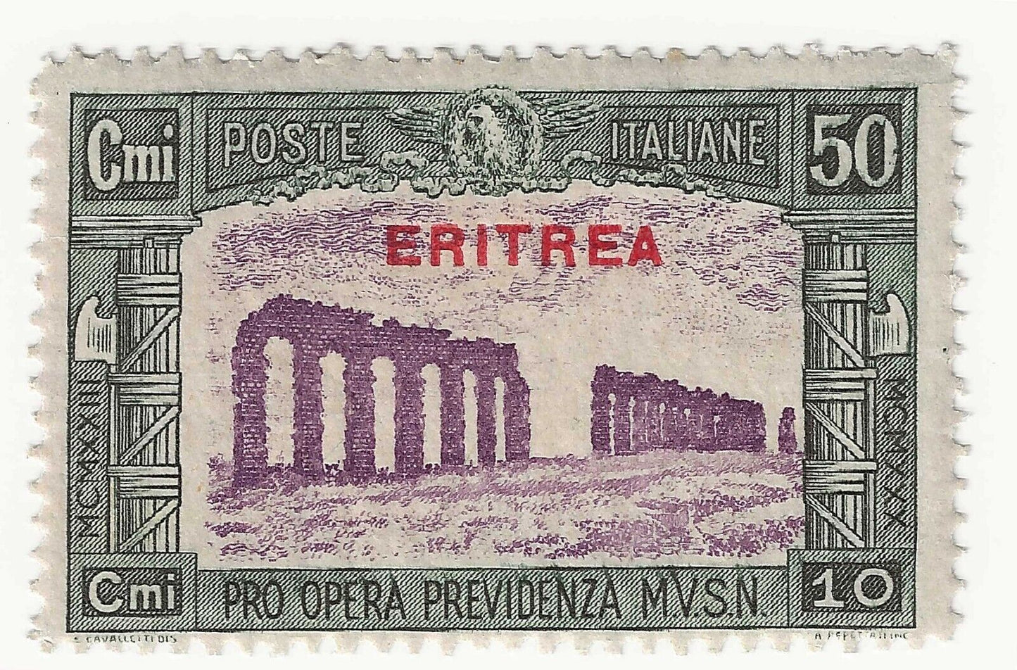 1930 Colonie italiane (Eritrea) - Milizia III, 50 c. + 10 c. verde e viola MNH**