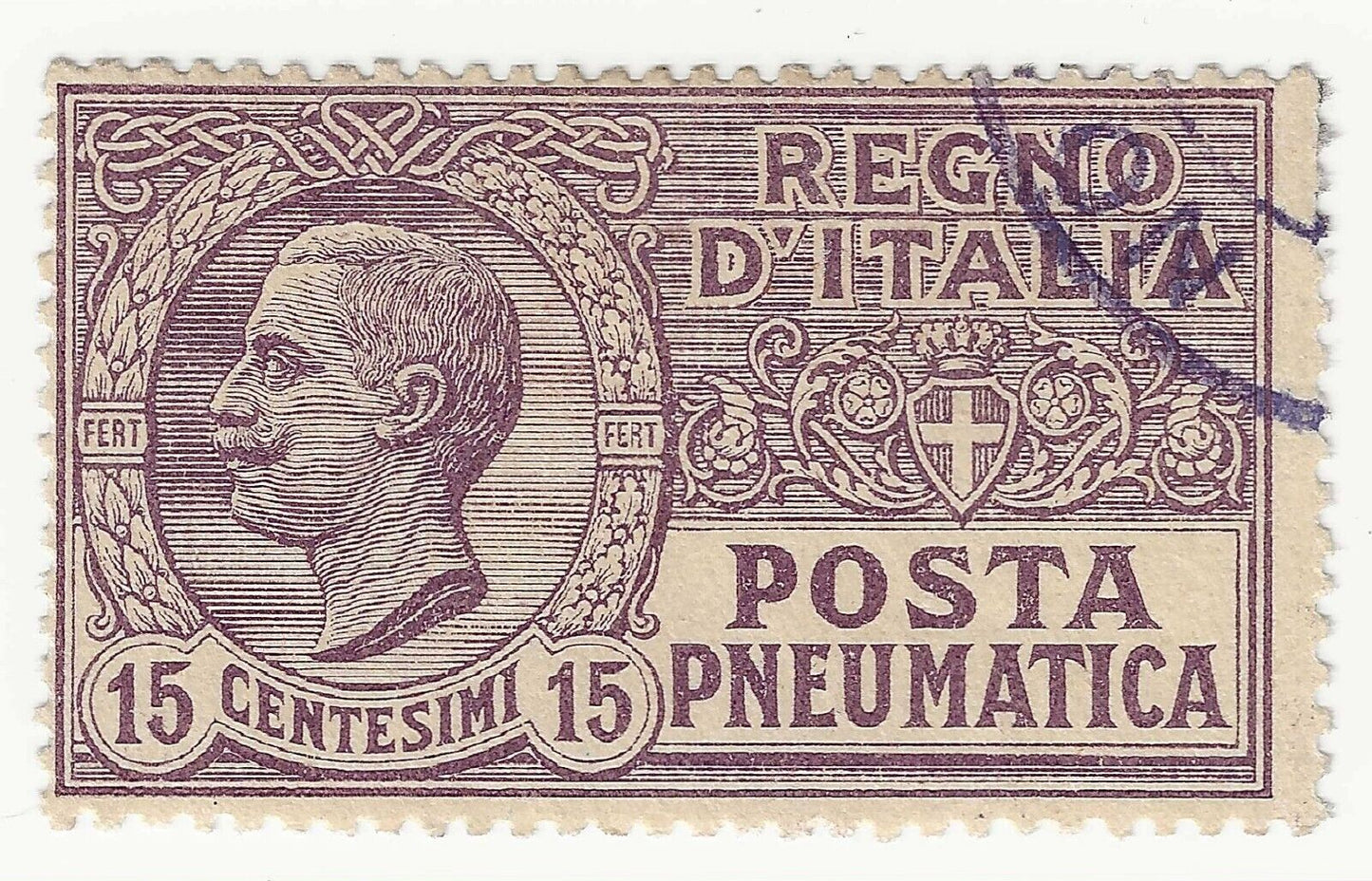 Règne 1913-23 - 15 s. violet brun Posta Pneumatique utilisé avec ann. original