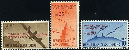 1946 San Marino - Serie completa Convegno filatelico soprastampati MH*