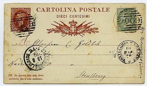 1878 Regno - Cartolina Postale 10 c. annullo a sbarre Montecchio Maggiore