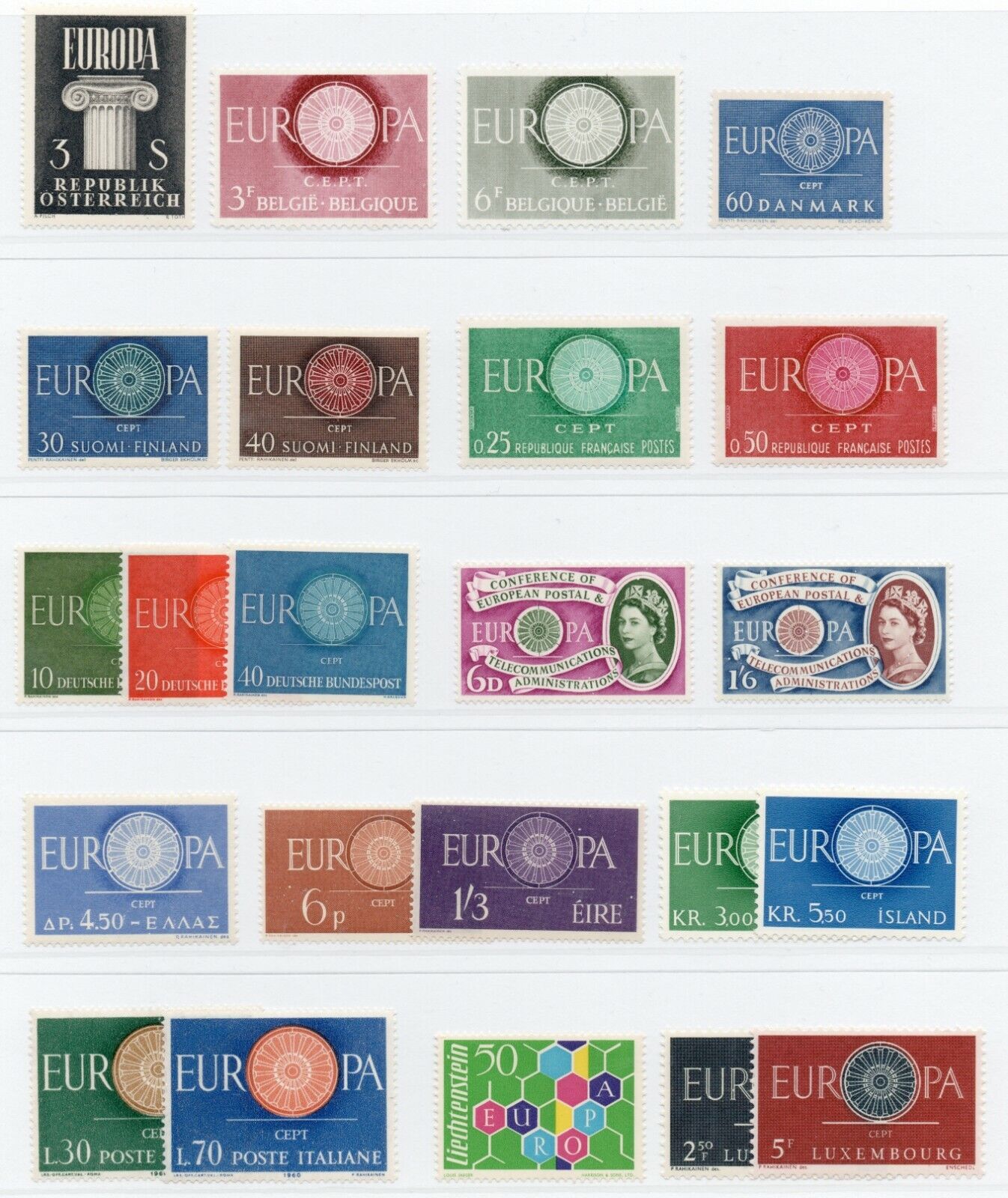 1960 - Europa CEPT (Anno completo) - Ruota, 20 paesi, 36 val. MNH**