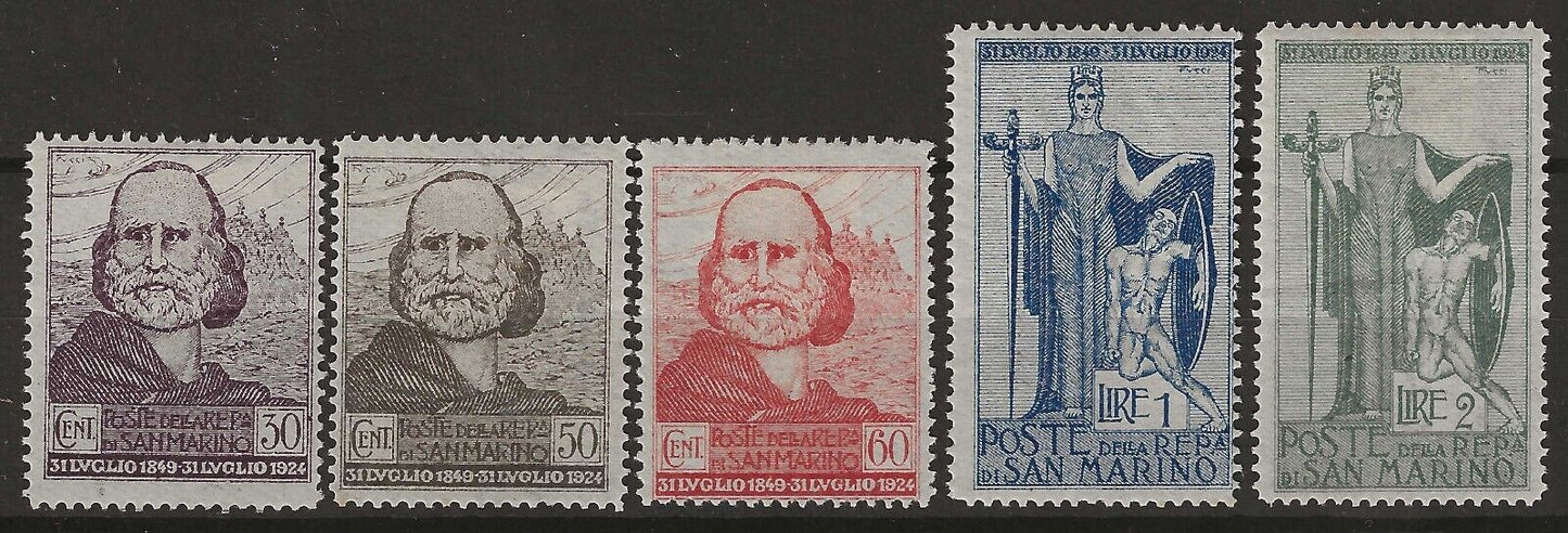 1924 San Marino - Centenario ritirata Garibaldi serie completa MH*