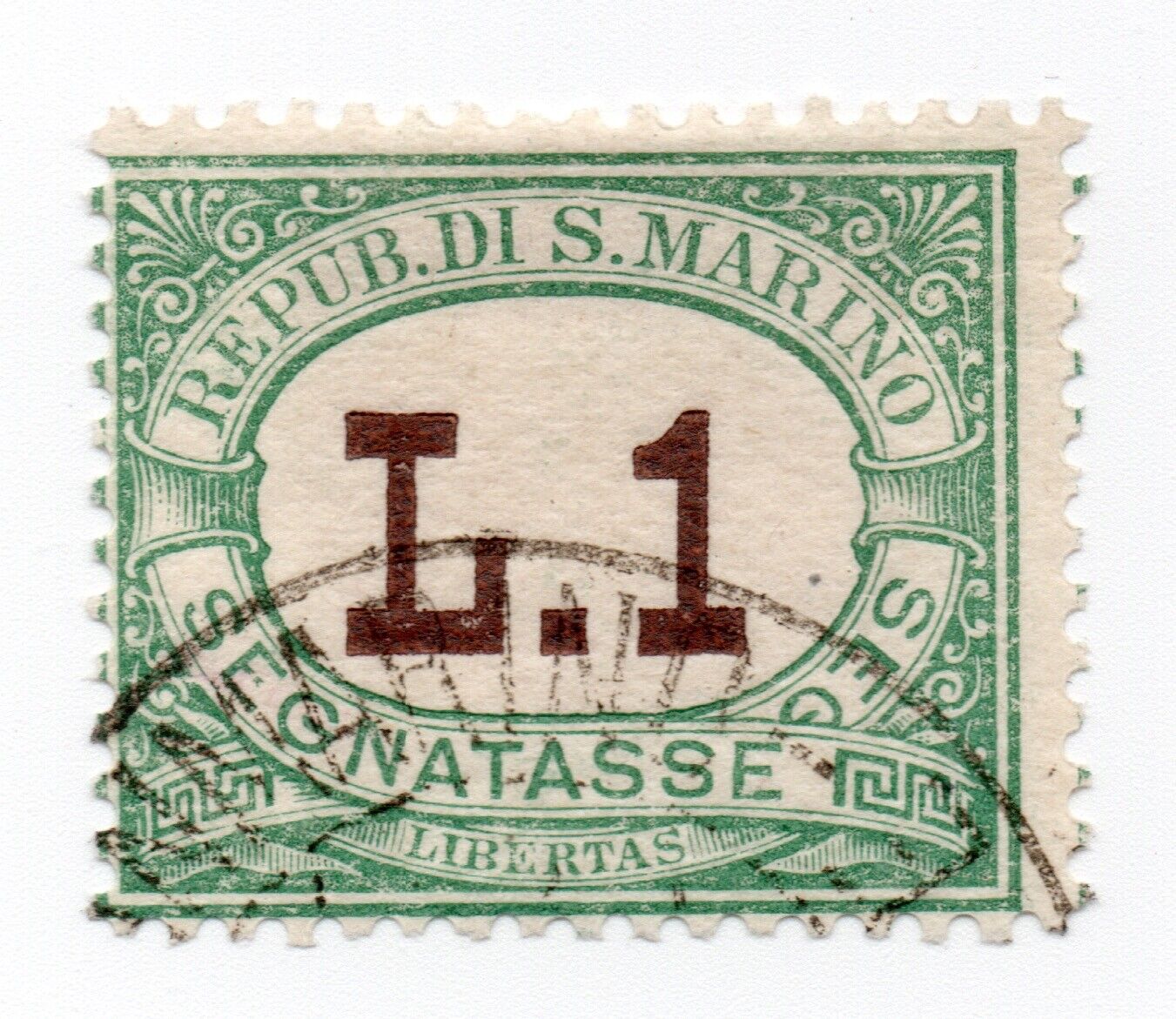 1924 - Saint-Marin - Port dû, 1 L. vert oblitéré