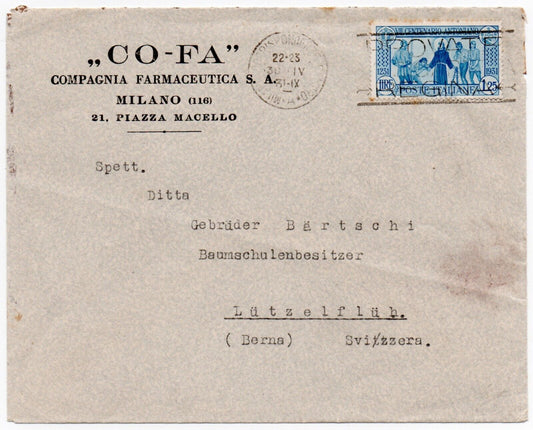 Kingdom - 1.25 L. Death of St. Anthony (1931) isolated on envelope for Switzerland