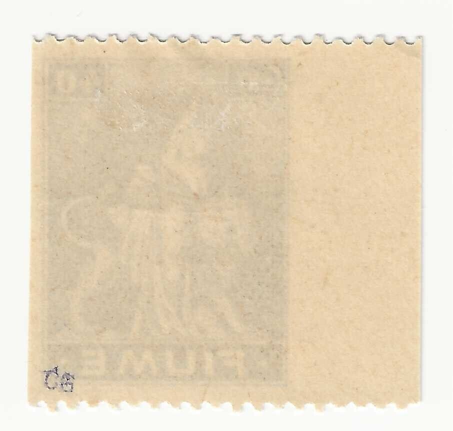 1919 Fiume - 40 c. bruno (Carta C) con gomma non dentellato ai lati MH*