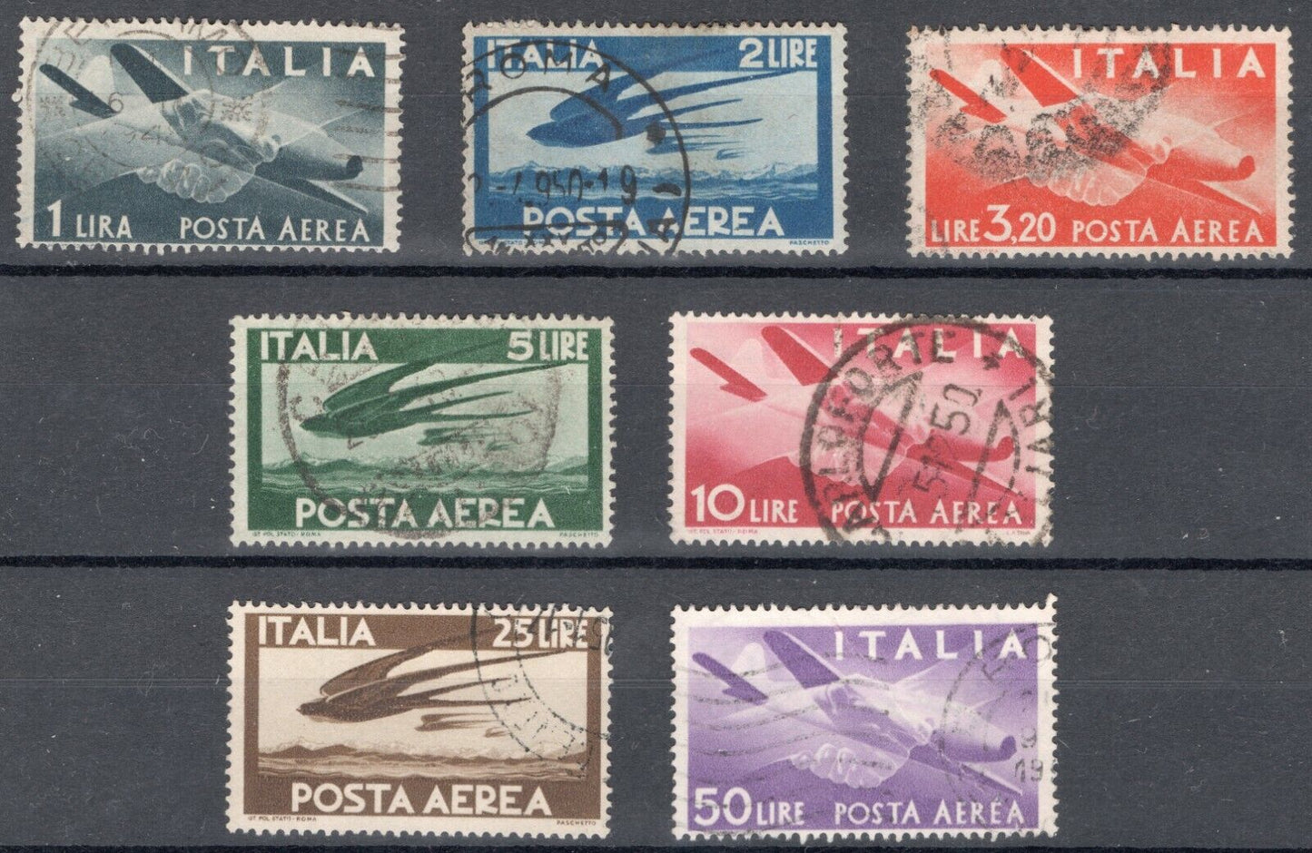 1946 - Repubblica italiana - Posta aerea, serie completa 7 val. usati