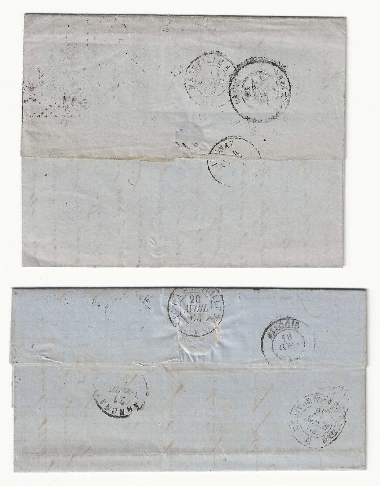 Regno d'Italia - Lettere per Annonay De La Rue 1863 e 1867 con annulli speciali