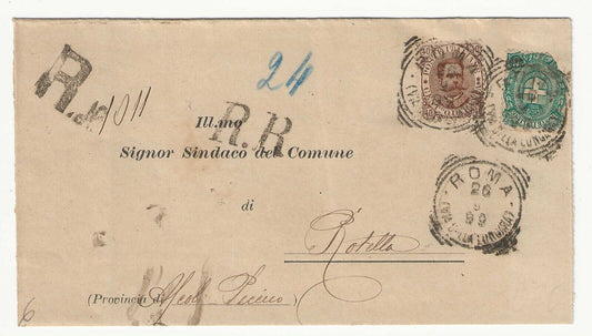 Regno d'Italia - 40 cent. Umberto 1889 e 5 cent. 1891 su piego annullo R.R