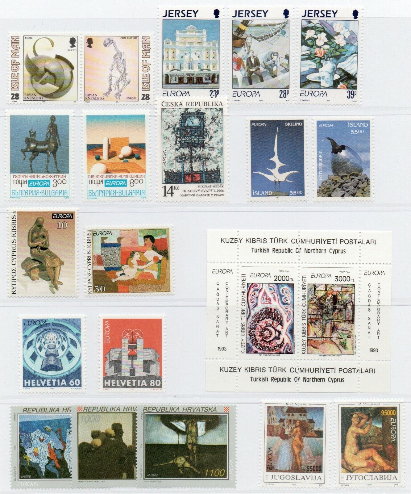 1993 - Europa CEPT (Anno completo) - Arte contemporanea 44 paesi, 86 v.10 BF MNH