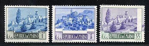 1949 San Marino - 1, 3, 35 L. serie Paesaggi con centri spostati MNH**