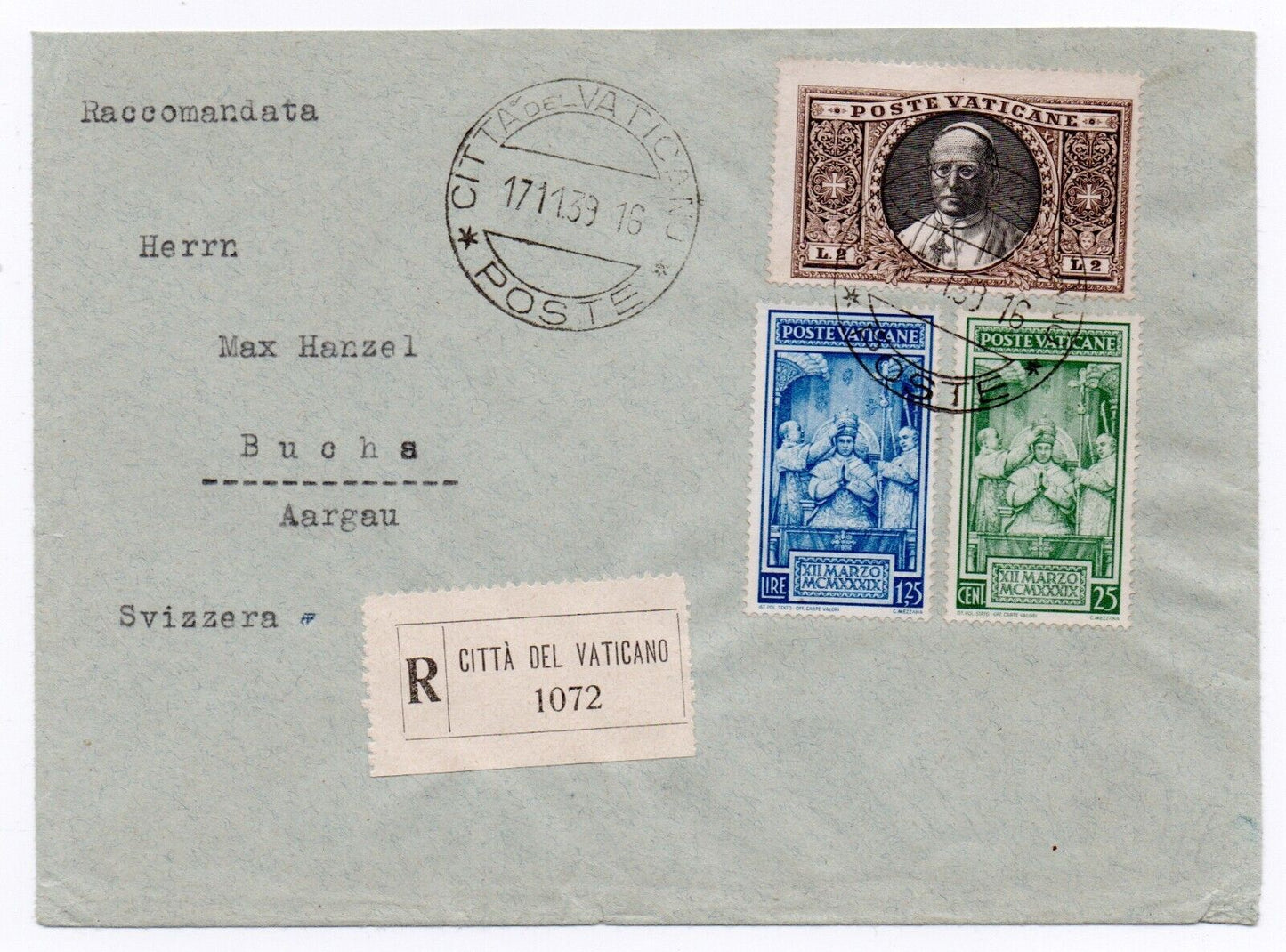 Vaticano - 25 c. + 1,25 L. Incoronazione Pio XII  1939 + 2 L. 1933 Giardini