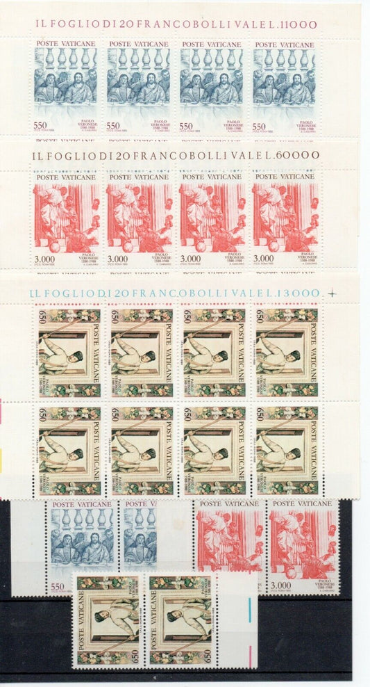 1988 - Città del Vaticano - 400° de "il Veronese", blocco di 8 + 3 coppie MNH**