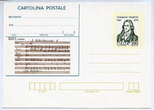 1982 Repubblica - Cartolina postale 200 L. Tommaso Traetta nuova