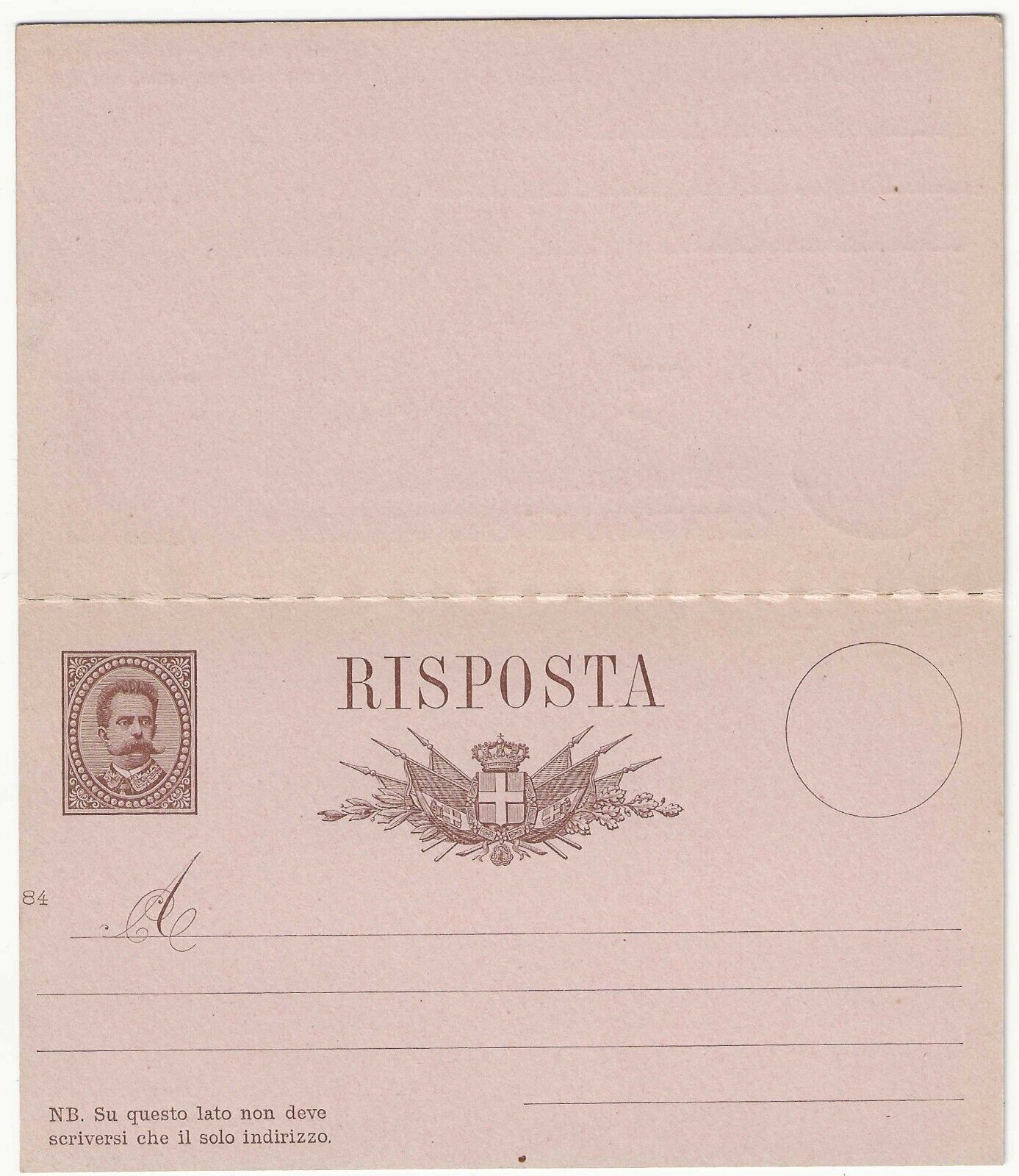 Regno d'Italia - Cartolina Postale 1879 con risposta 15 cent. Umberto I nuova