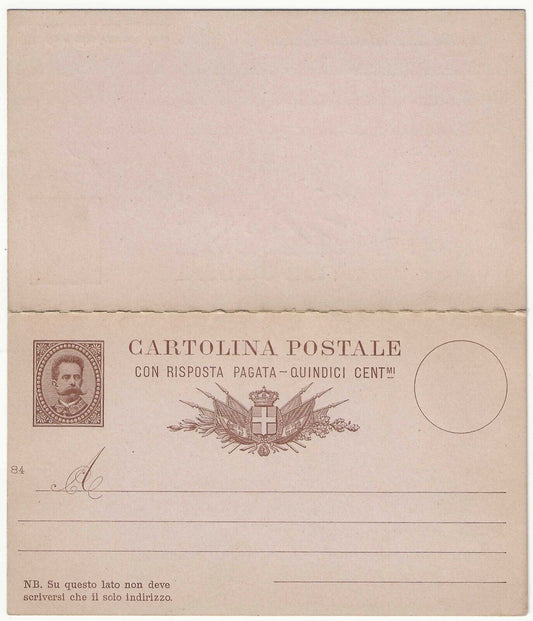 Regno d'Italia - Cartolina Postale 1879 con risposta 15 cent. Umberto I nuova