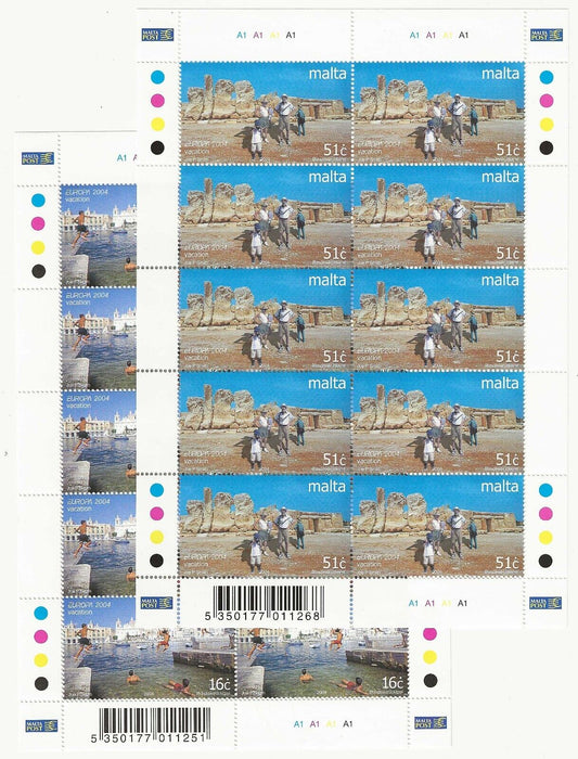 2004 - Europa CEPT (Malta) - "Le vacanze", due minifogli di 10 MNH**